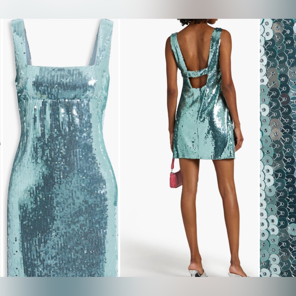 NWT Alexa Chung Edie Sequined Midi Dress in Aqua Grey Blue - Size 4